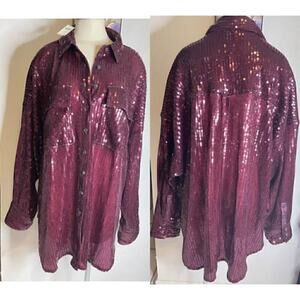 Anthropologie Pilcro Sequin Button-down Shirt Plum Medium M